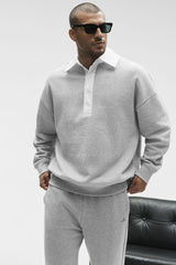 Take It Easy Long Sleeve Henley Pullover - Athletic Heather Grey/White
