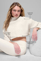 Cable Knit Cropped Winter Bliss Turtleneck Long Sleeve - Ivory